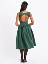 Laila Green Suede Boat Neck Backless Midi Dress - Miss Circle - Flyclothing LLC