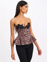 Qiara Cheetah Print Peplum Top with Lace Trim - Miss Circle - Flyclothing LLC