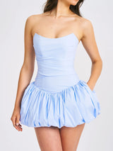 Oletta Blue Corset Strapless Bubble Hem Mini Dress - Miss Circle - Flyclothing LLC
