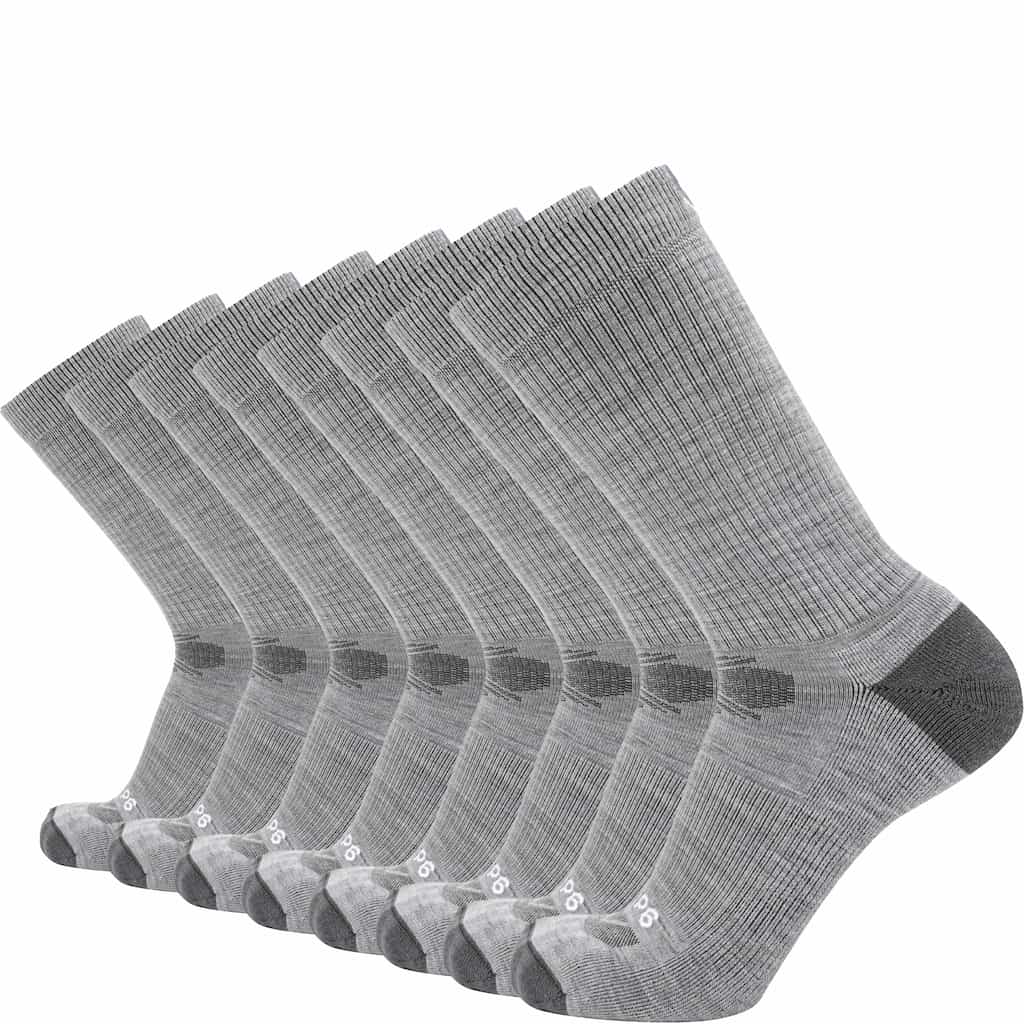 8 Pairs Ash - Casual Crew Midweight Merino Wool Sock - GRIP6 - Flyclothing LLC