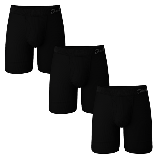 The Ash and Ember | Long Leg Black Ball Hammock® Pouch Underwear With Fly 3 Pack - Shinesty