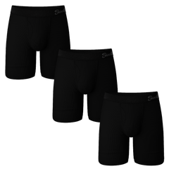 The Ash and Ember | Long Leg Black Ball Hammock® Pouch Underwear With Fly 3 Pack - Shinesty