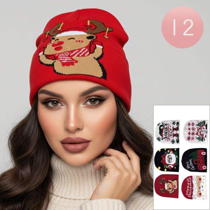12PCS - Christmas Winter Beanie Hats - Madeline Love - Flyclothing LLC