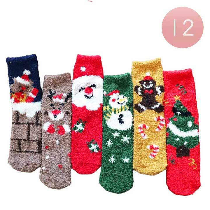 12Pairs Rudolph Santa Claus Snowman Christmas Tree Socks - Madeline Love - Flyclothing LLC