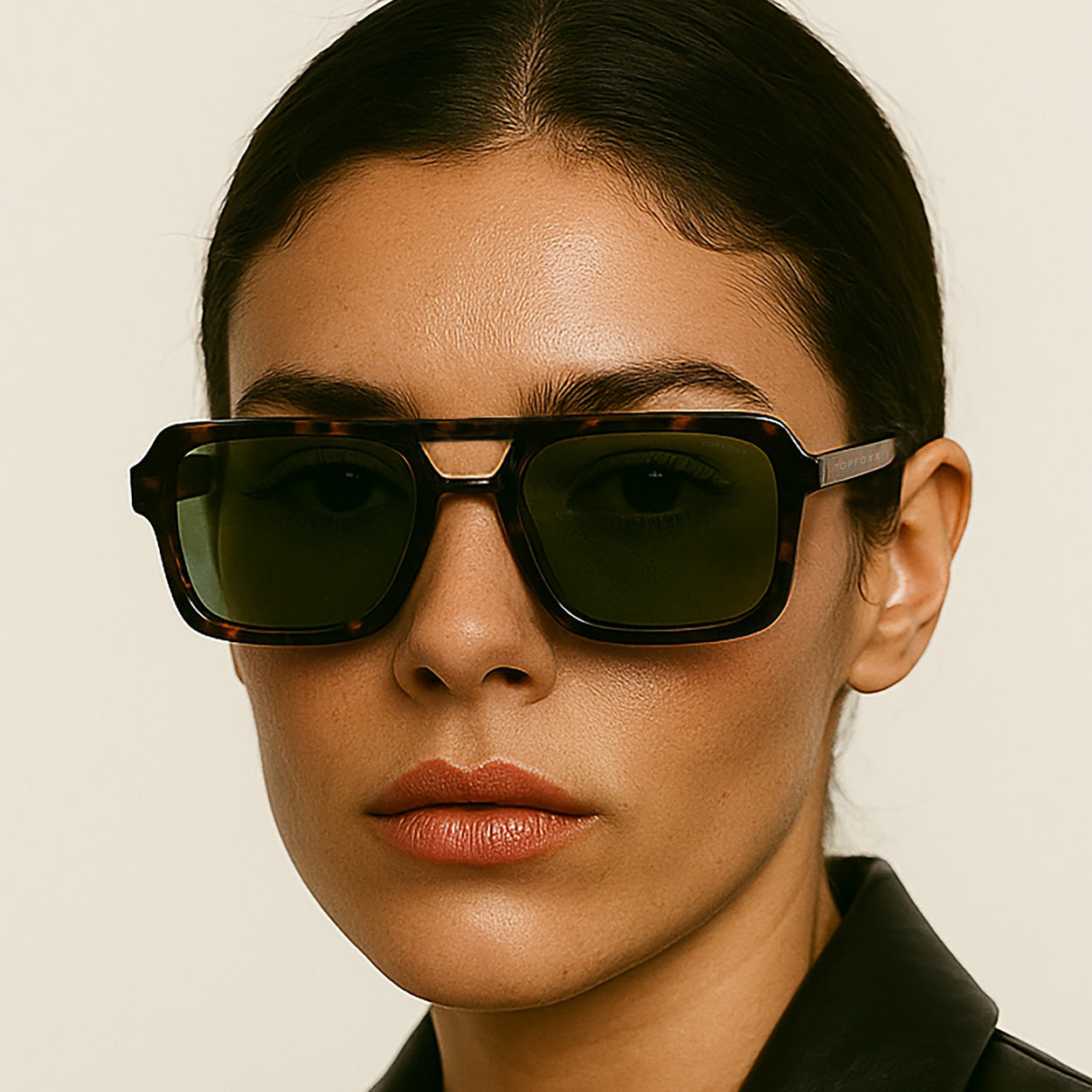 Atlas - Green Tortoise Squared Sunglasses - TopFoxx - Flyclothing LLC