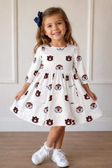 Auburn White Aubie 3/4 Sleeve Pocket Twirl Dress - Mila & Rose ® - Flyclothing LLC