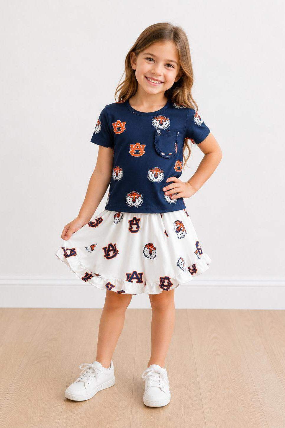 Auburn White Aubie Ruffle Twirl Skort - Mila & Rose ® - Flyclothing LLC