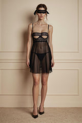 Aurora Sheer Lace Babydoll 3 Piece Set - Lingerie By Coco - Flyclothing LLC