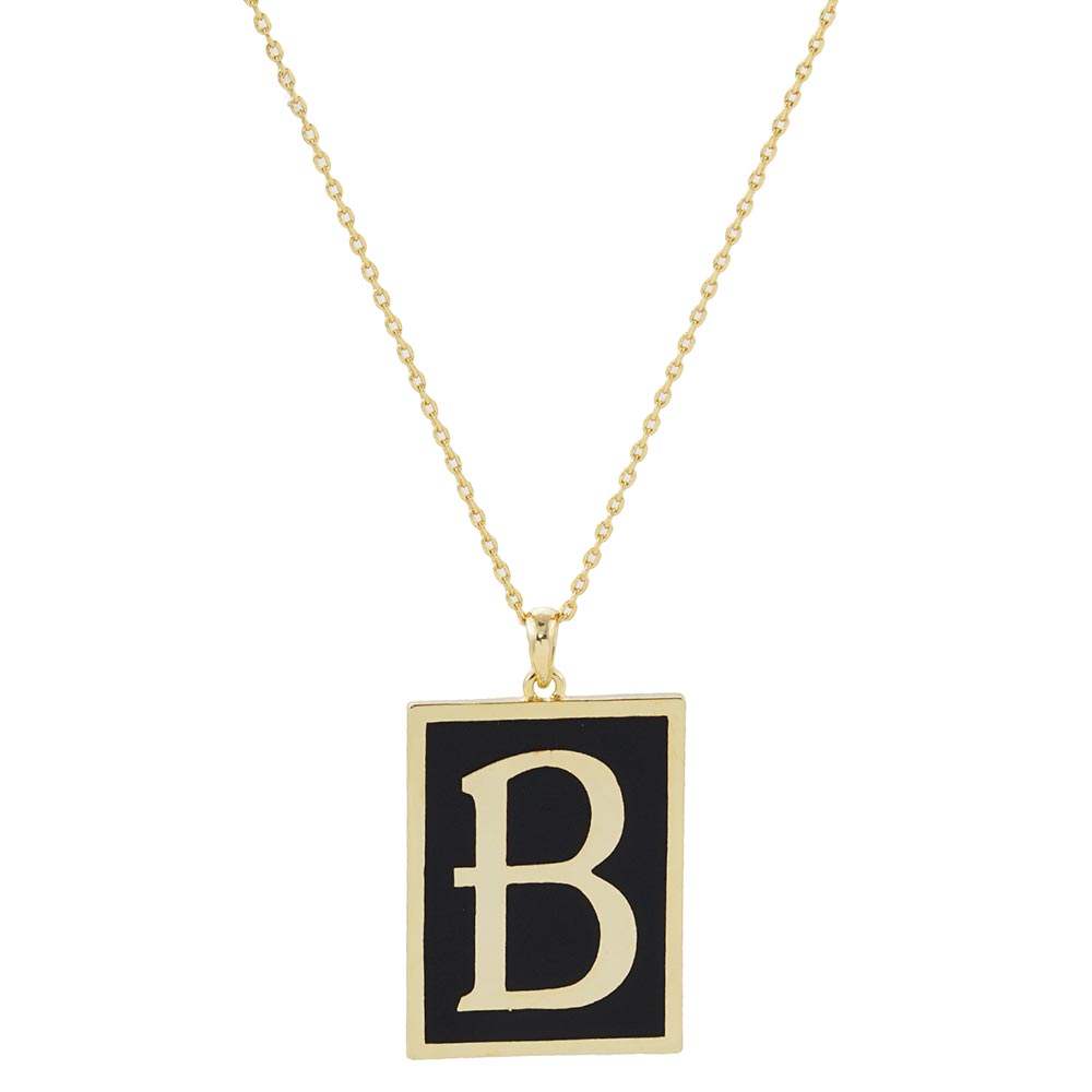 Gold Dipped Enamel Rectangle Monogram Pendant Necklace - Madeline Love - Flyclothing LLC