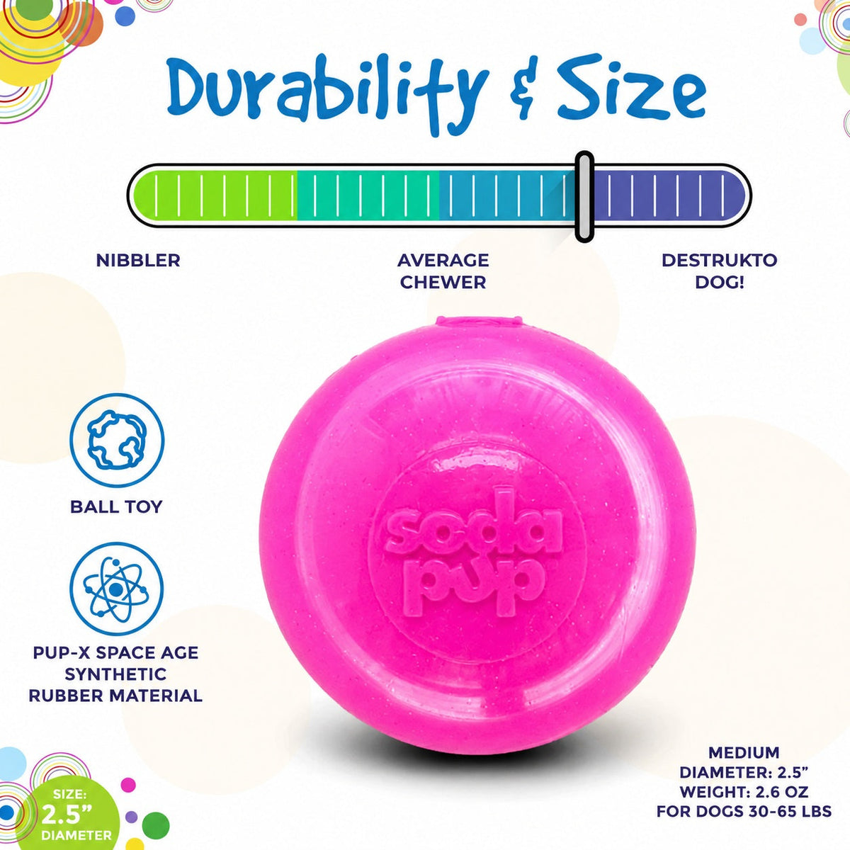 Glitter Ball 3-Pack Dog Toy | Soft PUP-X Rubber Floating Fetch Ball with Treat Dispenser | USA Made - SodaPup/True Dogs, LLC - Flyclothing LLC