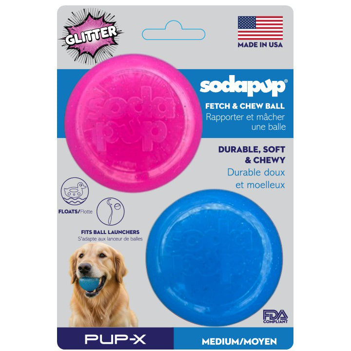 Pink & Blue Glitter Ball 2-Pack Dog Toy | Soft PUP-X Rubber Floating Fetch Ball with Treat Dispenser | USA Made (Copy) - SodaPup/True Dogs, LLC - Flyclothing LLC