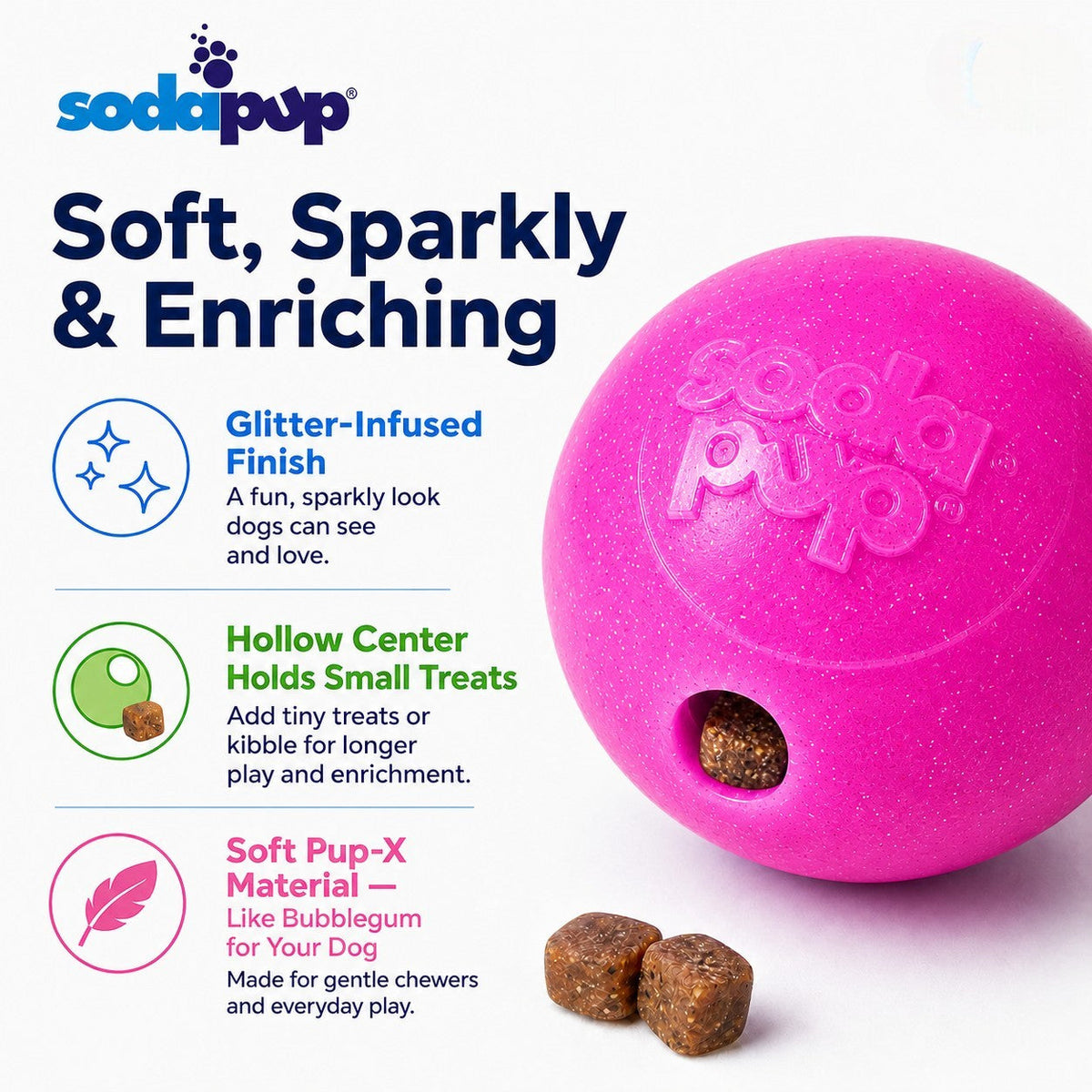 Pink & Blue Glitter Ball 2-Pack Dog Toy | Soft PUP-X Rubber Floating Fetch Ball with Treat Dispenser | USA Made (Copy) - SodaPup/True Dogs, LLC - Flyclothing LLC