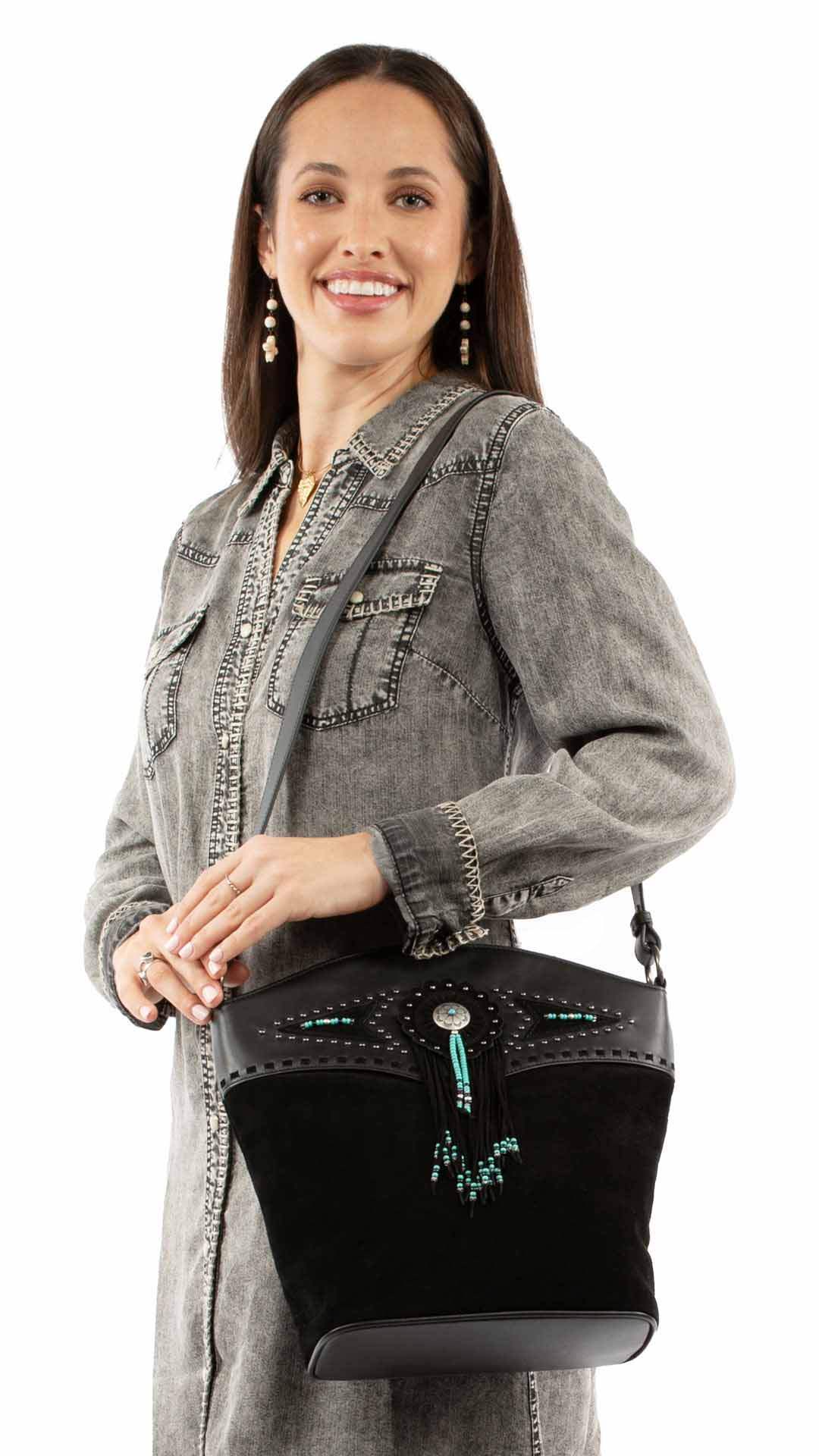 Handbags 100% leather Black Ladies fawn handbag - Scully Leather - Flyclothing LLC