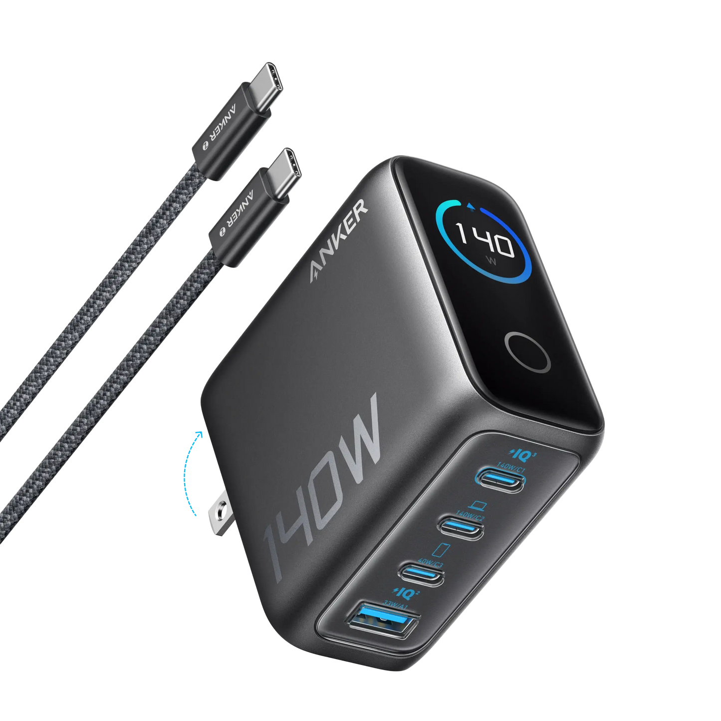 Anker Charger (140W, 4-Port, PD 3.1) with USB-C Cable - Anker - Flyclothing LLC