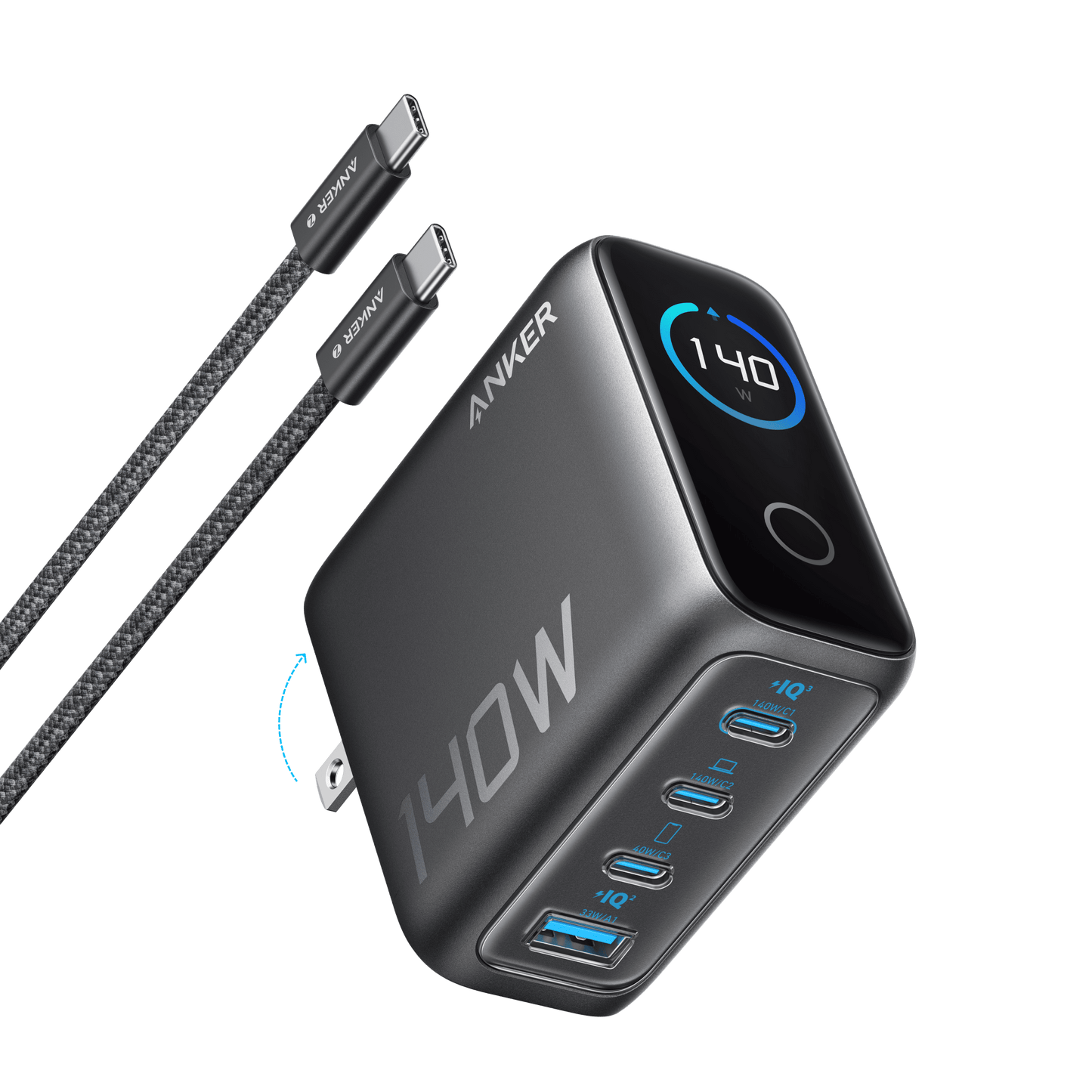 Anker Charger (140W, 4-Port, PD 3.1) with USB-C Cable - Anker - Flyclothing LLC