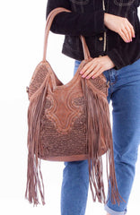 Scully Leather Brown Ladies Tassle Handbag