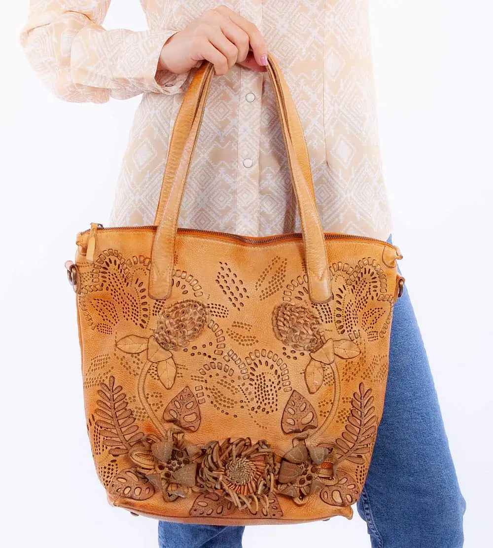 Scully Leather Tan Ornate Ladies Handbag - Scully Leather - Flyclothing LLC
