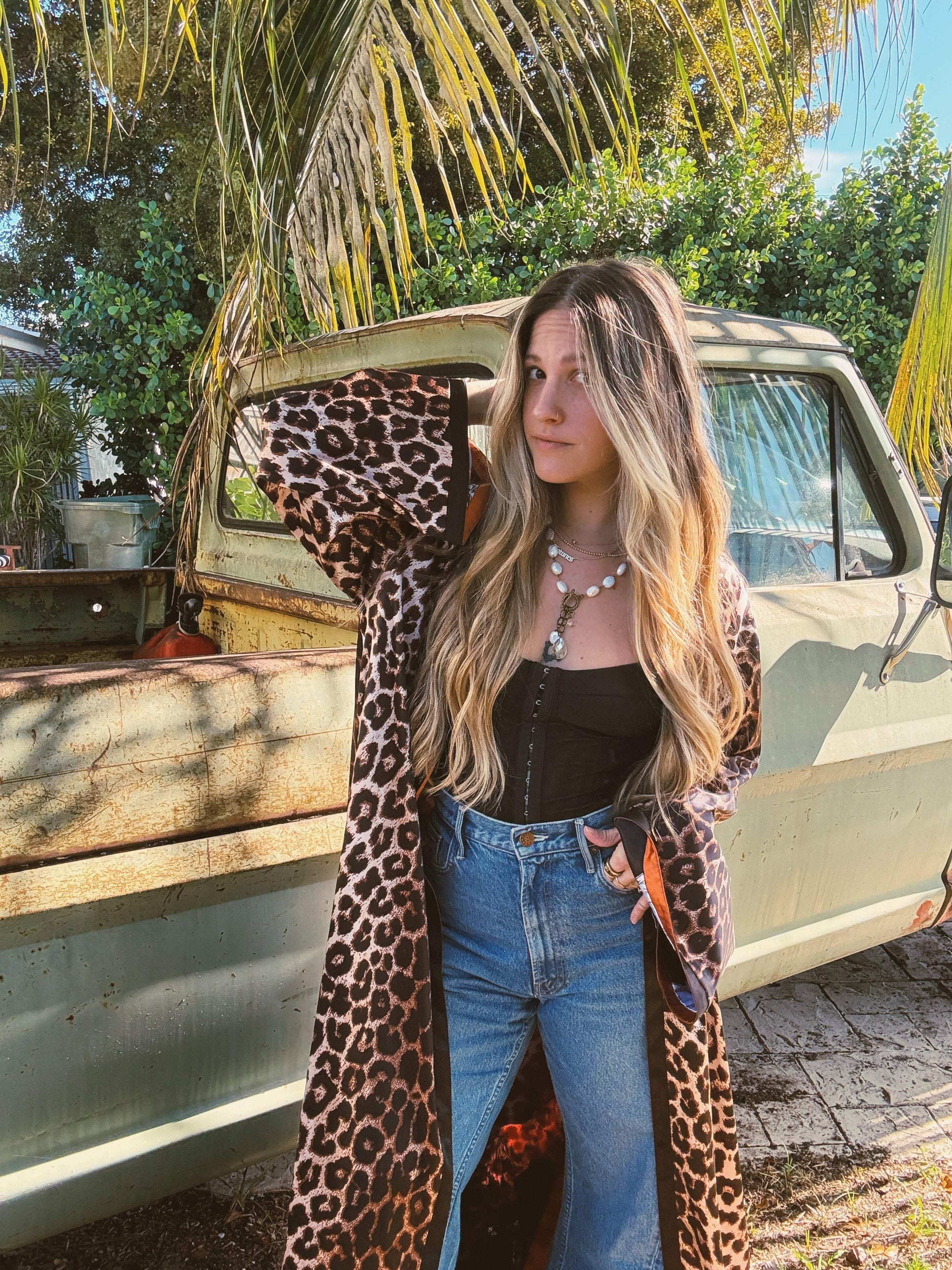 Rebel Yell Horse & Leopard Print Reversible Duster - Lil Bee's Bohemian - Flyclothing LLC