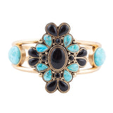 Barcelona Blue Turquoise Black Onyx Golden Cuff Bracelet - Barse Jewelry