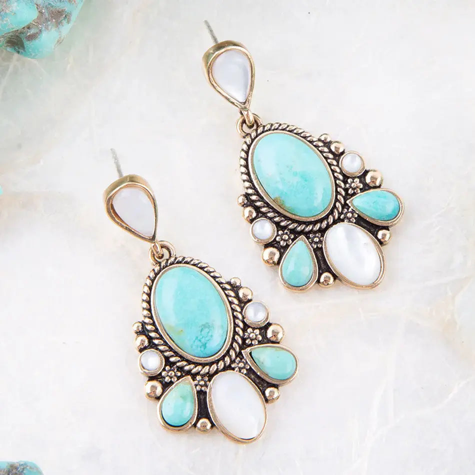 Barcelona Turquoise and Mother of Pearl Post Drop Earrings - Barse Jewelry - Flyclothing LLC