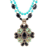 Barcelona Blue Turquoise and Black Onyx Golden Statement Necklace - Barse Jewelry
