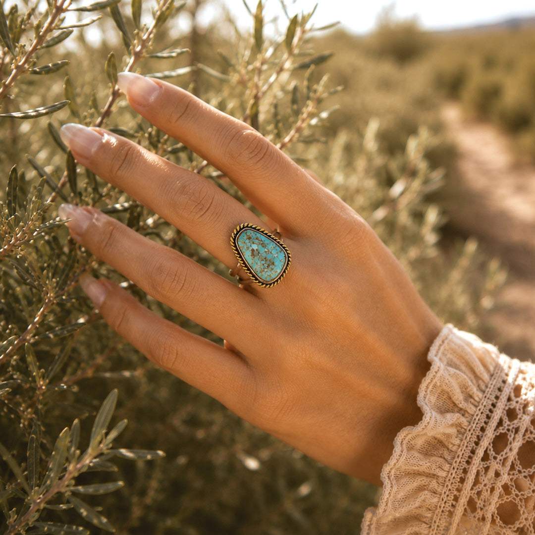 Roped Blue Turquoise Golden Ring - Barse Jewelry - Flyclothing LLC