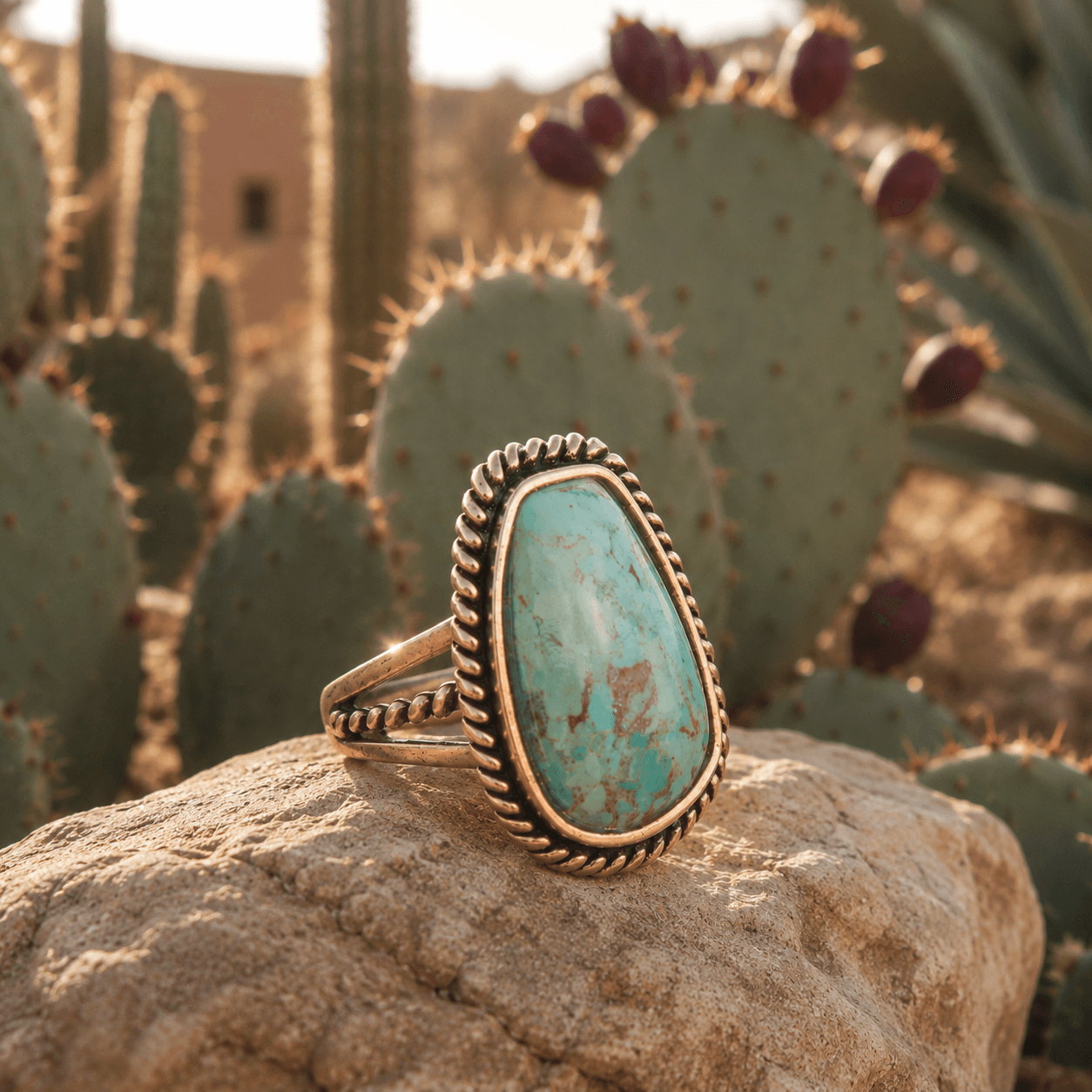 Roped Blue Turquoise Golden Ring - Barse Jewelry - Flyclothing LLC