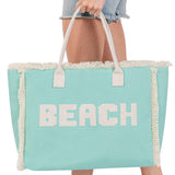 BEACH Message Embroidered Fringe Tote Bag / Beach Bag - Madeline Love - Flyclothing LLC