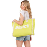 BEACH Message Embroidered Fringe Tote Bag / Beach Bag - Madeline Love - Flyclothing LLC