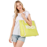 BEACH Message Embroidered Fringe Tote Bag / Beach Bag - Madeline Love - Flyclothing LLC
