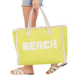 BEACH Message Embroidered Fringe Tote Bag / Beach Bag - Madeline Love - Flyclothing LLC