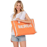 BEACH Message Embroidered Fringe Tote Bag / Beach Bag - Madeline Love - Flyclothing LLC