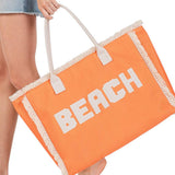 BEACH Message Embroidered Fringe Tote Bag / Beach Bag - Madeline Love - Flyclothing LLC