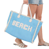 BEACH Message Embroidered Fringe Tote Bag / Beach Bag - Madeline Love - Flyclothing LLC