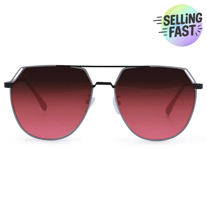 Farrah - Black Frame Ruby Lens Square Aviator Sunglasses - TopFoxx - Flyclothing LLC