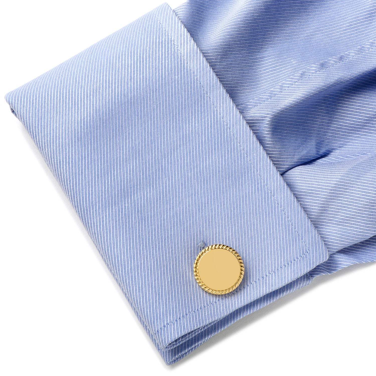 14K Gold Plated Rope Border Round Engravable Cufflinks - Cufflinks.com - Flyclothing LLC