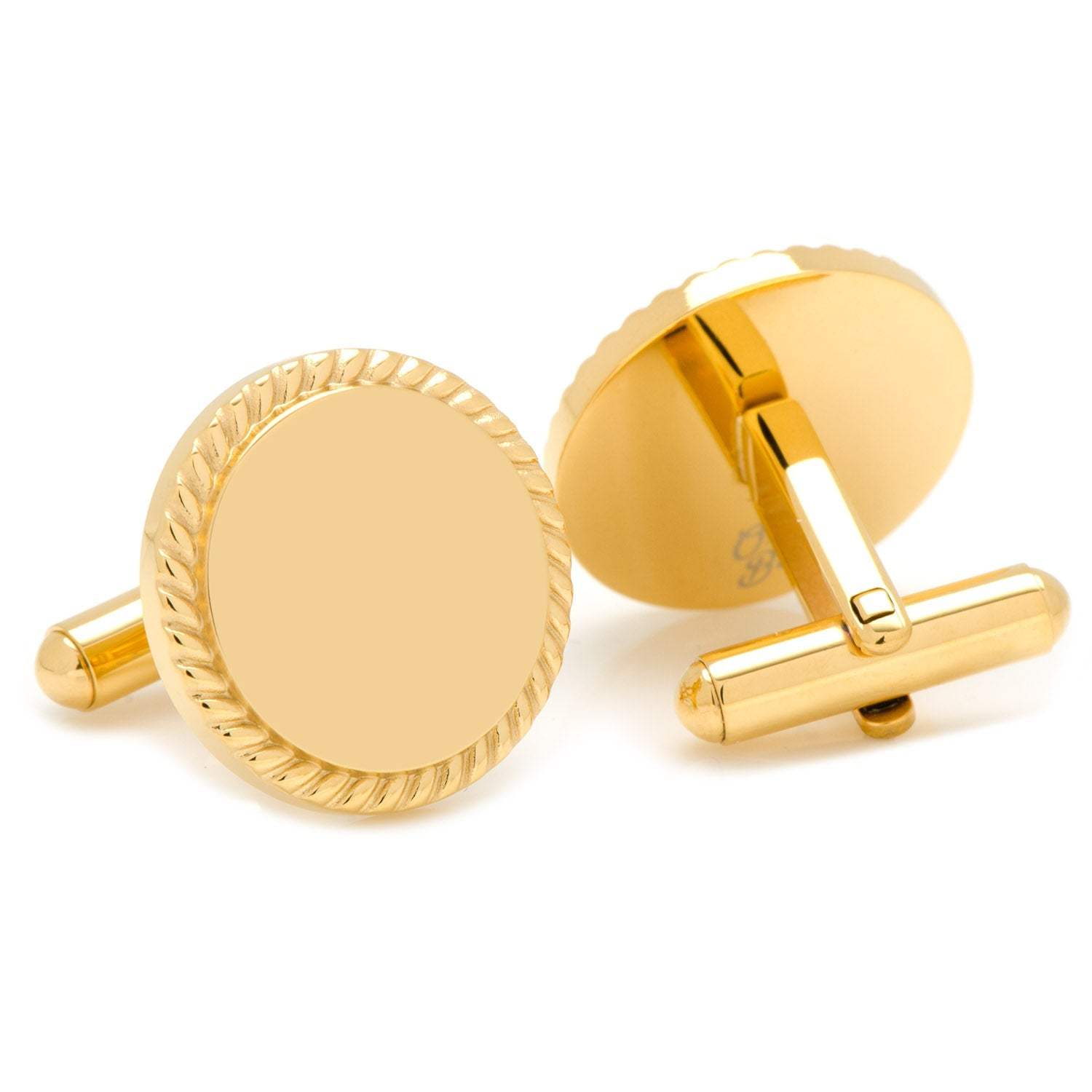 14K Gold Plated Rope Border Round Engravable Cufflinks - Cufflinks.com - Flyclothing LLC
