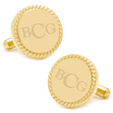 14K Gold Plated Rope Border Round Engravable Cufflinks - Cufflinks.com - Flyclothing LLC
