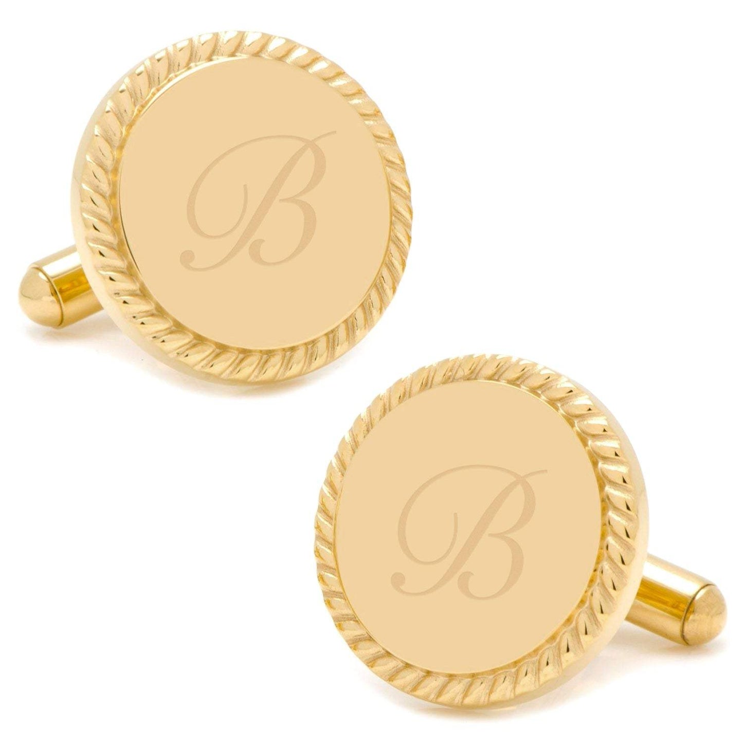 14K Gold Plated Rope Border Round Engravable Cufflinks - Cufflinks.com - Flyclothing LLC