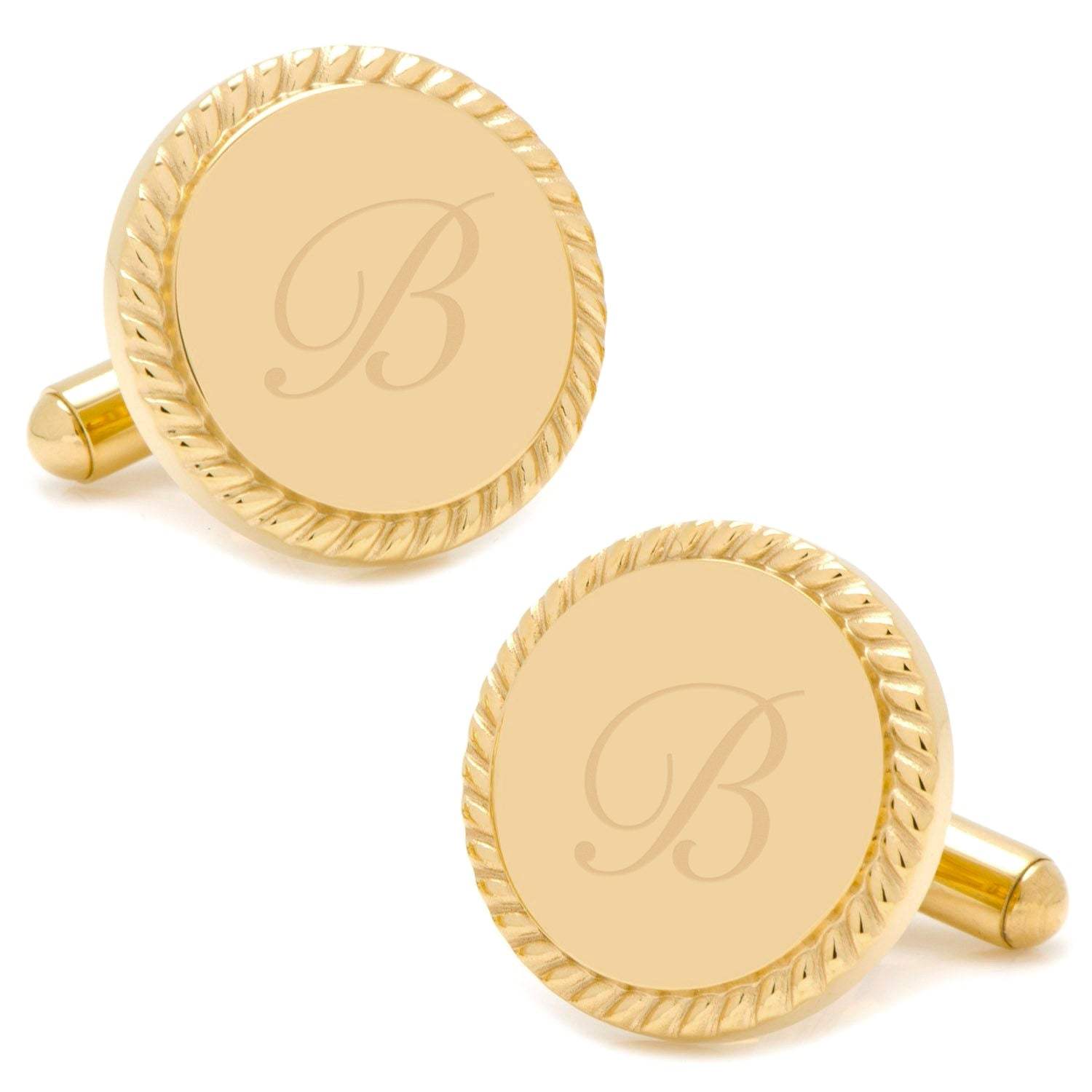 14K Gold Plated Rope Border Round Engravable Cufflinks - Cufflinks.com - Flyclothing LLC