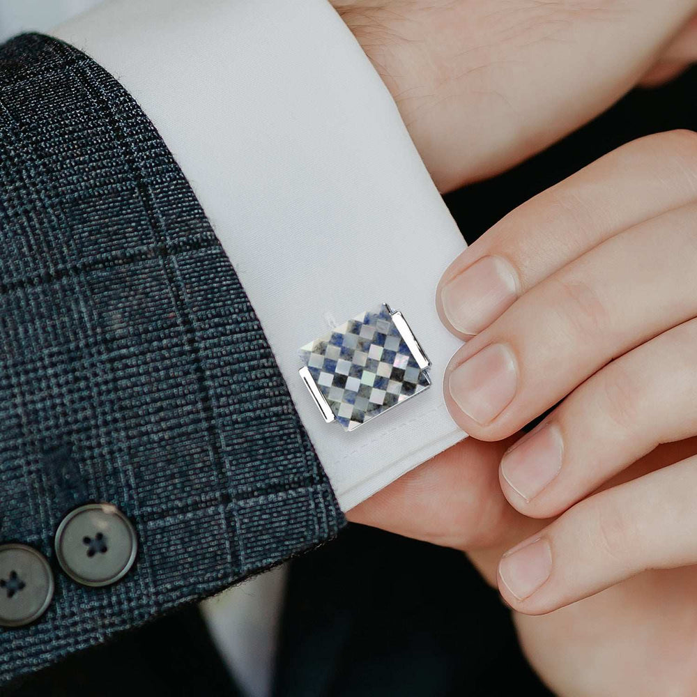 Floating Mother of Pearl Checkered Cufflinks - Cufflinks.com - Flyclothing LLC