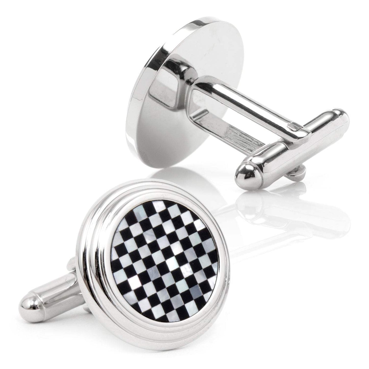 Onyx and Mother of Pearl Checker Step Cufflinks - Cufflinks.com - Flyclothing LLC