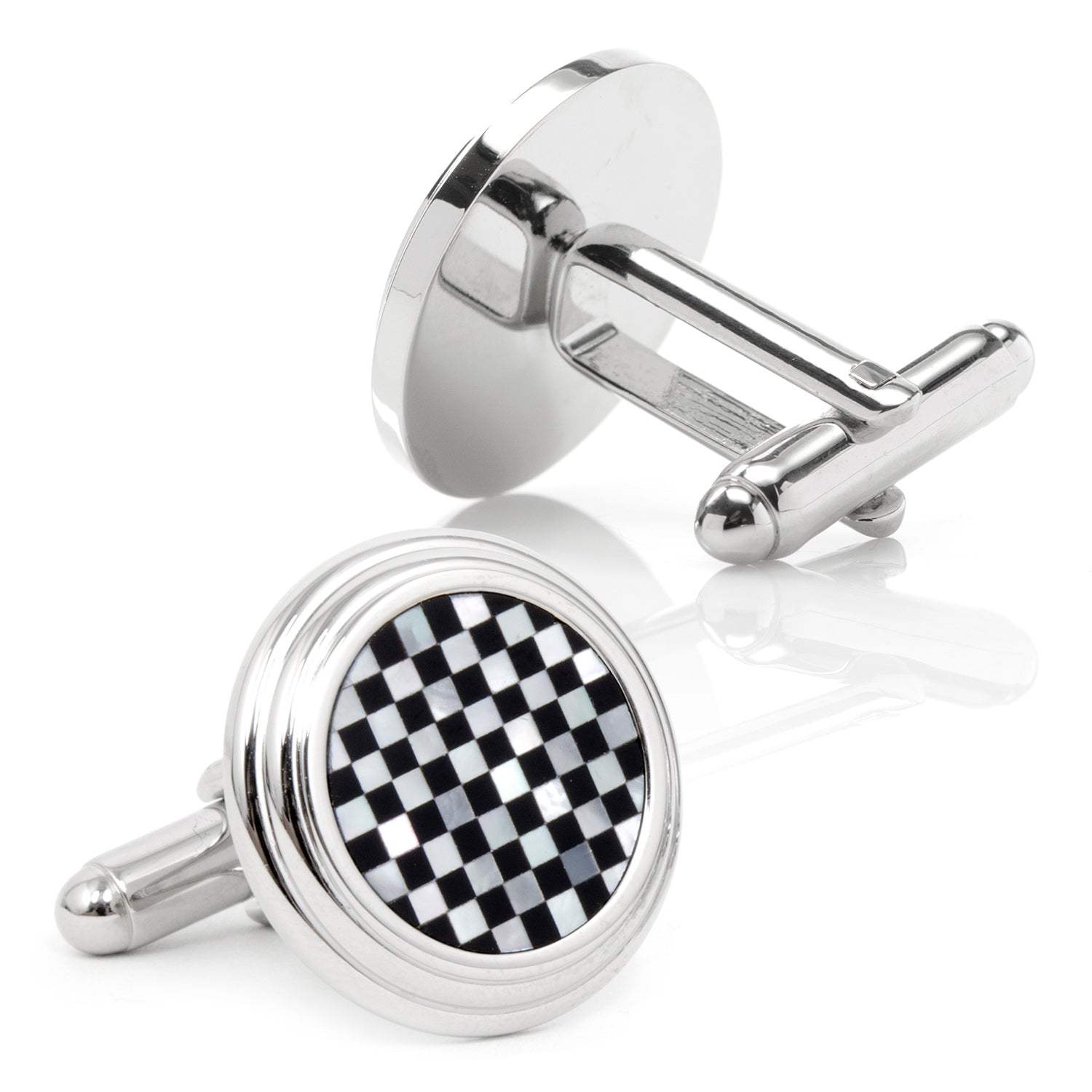 Onyx and Mother of Pearl Checker Step Cufflinks - Cufflinks.com - Flyclothing LLC