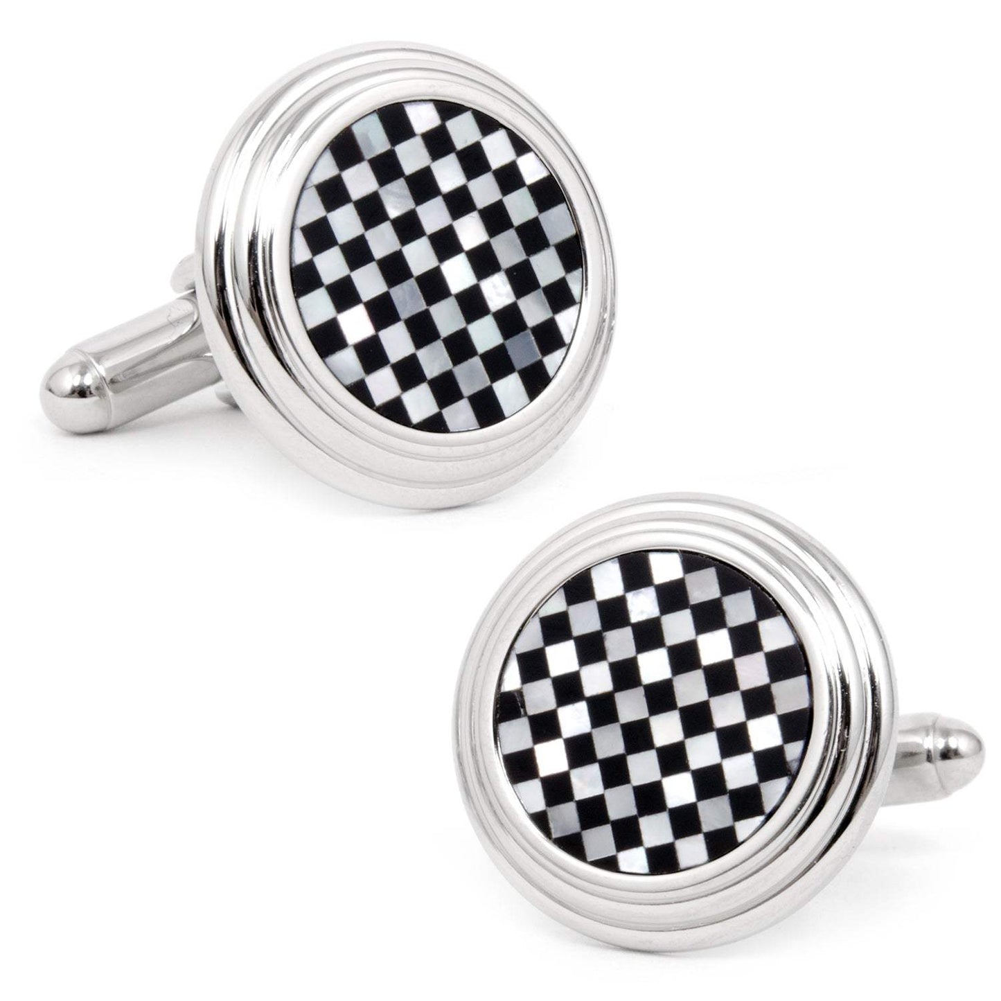 Onyx and Mother of Pearl Checker Step Cufflinks - Cufflinks.com - Flyclothing LLC