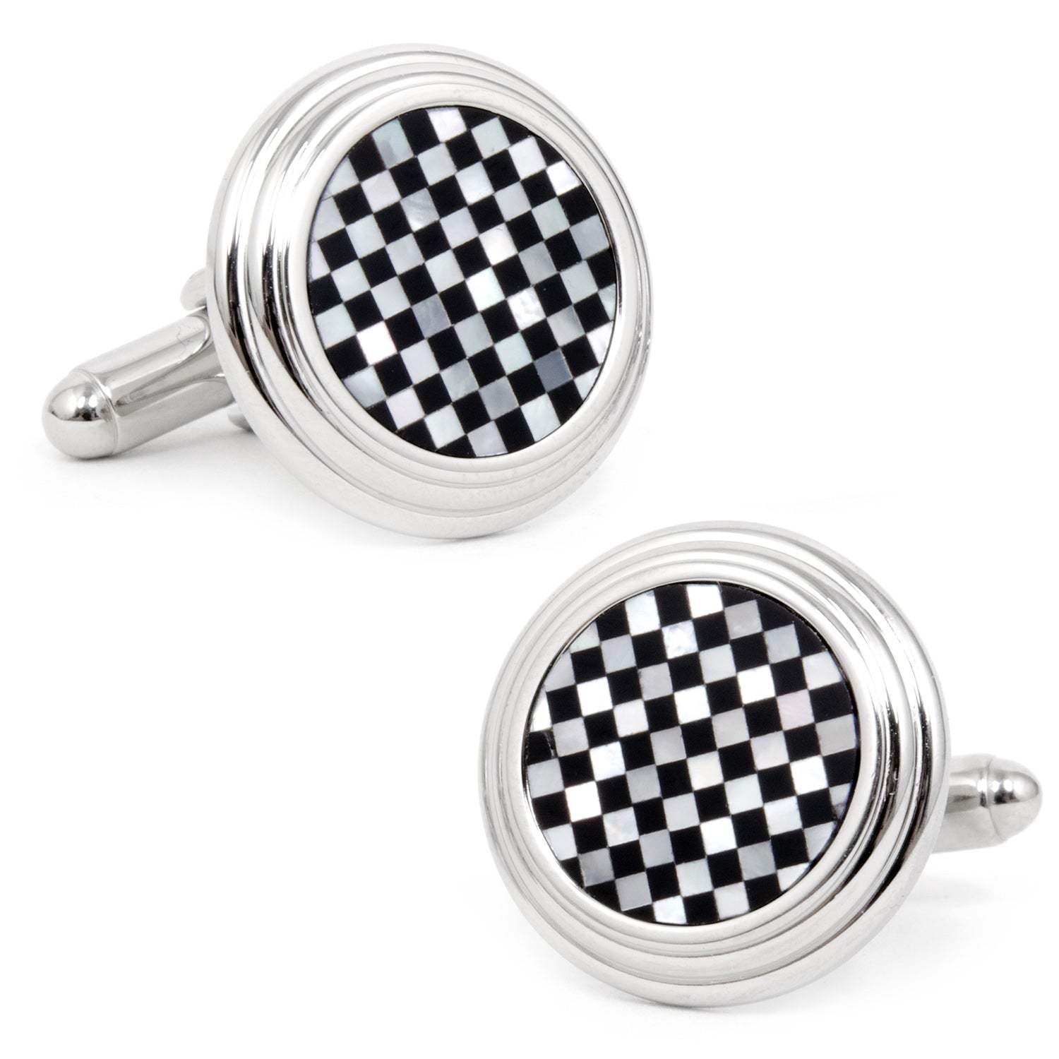 Onyx and Mother of Pearl Checker Step Cufflinks - Cufflinks.com - Flyclothing LLC