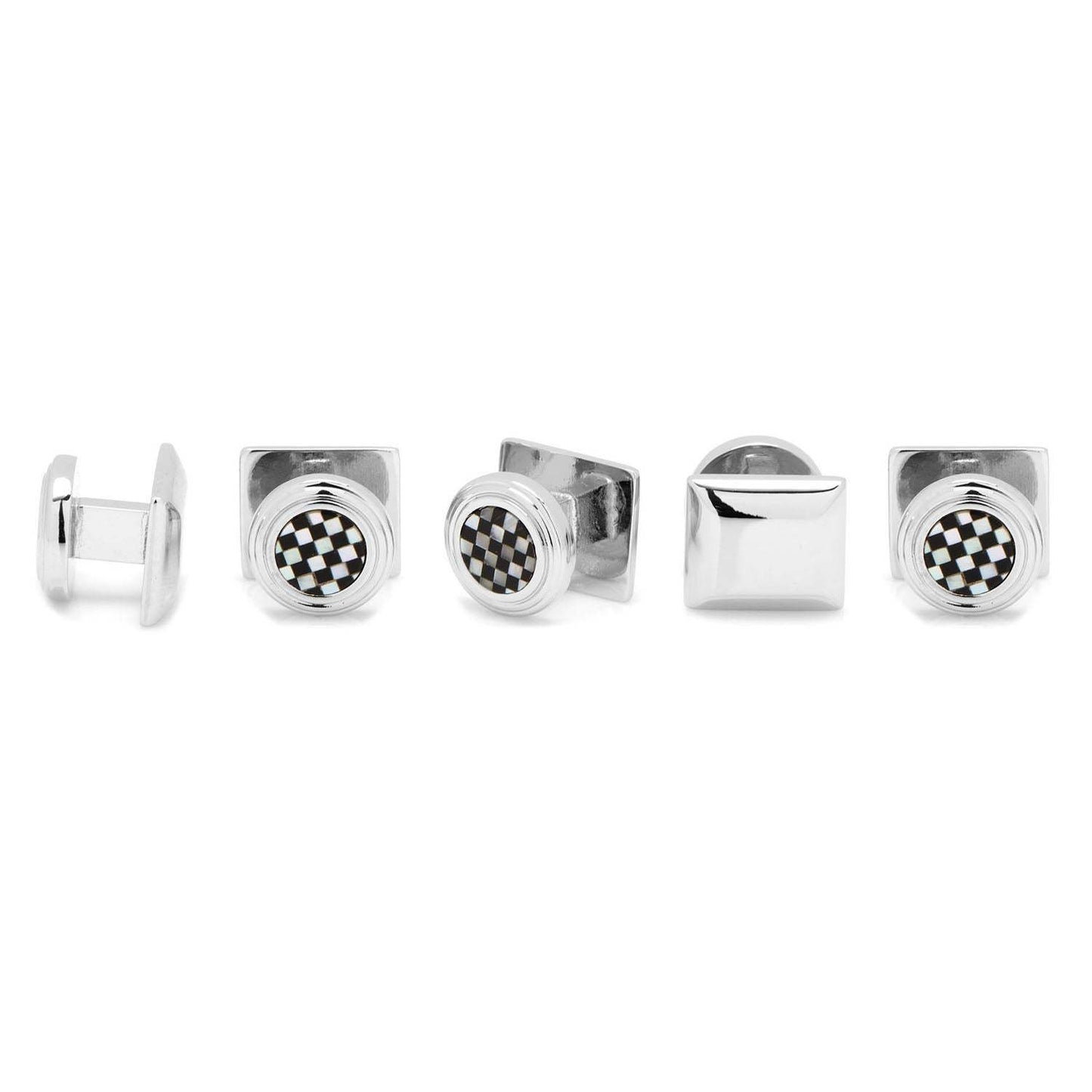 Onyx and Mother of Pearl Checker 5-Stud Set - Cufflinks.com - Flyclothing LLC