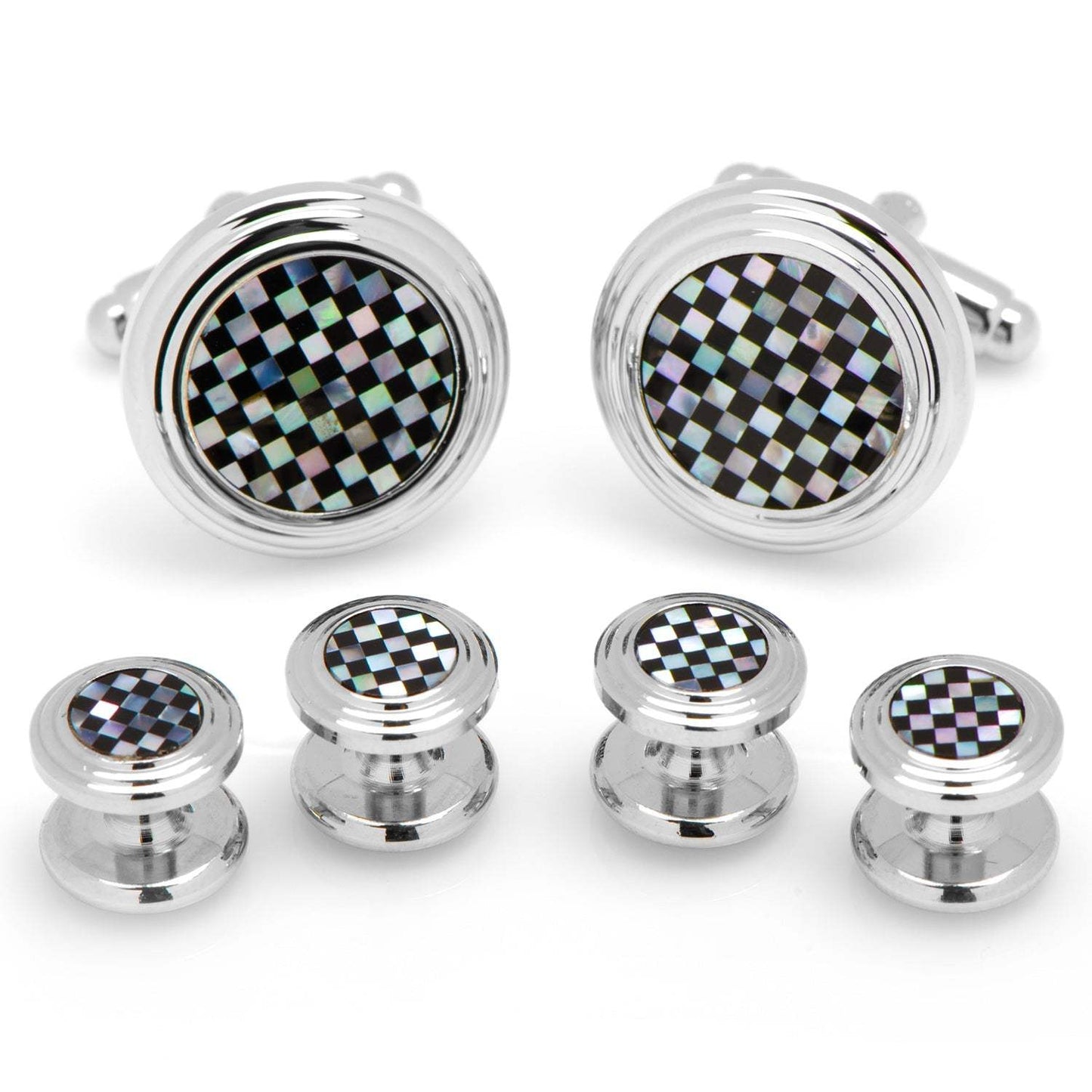 Onyx and Mother of Pearl Checker 5-Stud Set - Cufflinks.com - Flyclothing LLC