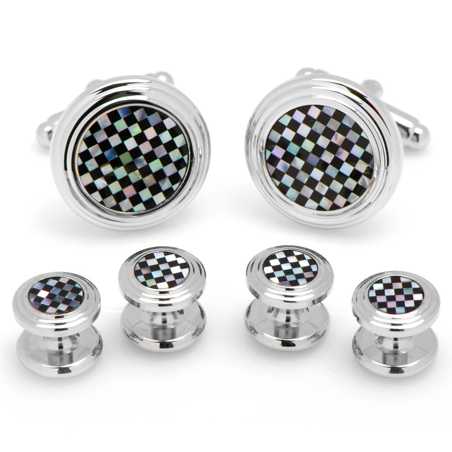 Onyx and Mother of Pearl Checker 5-Stud Set - Cufflinks.com - Flyclothing LLC