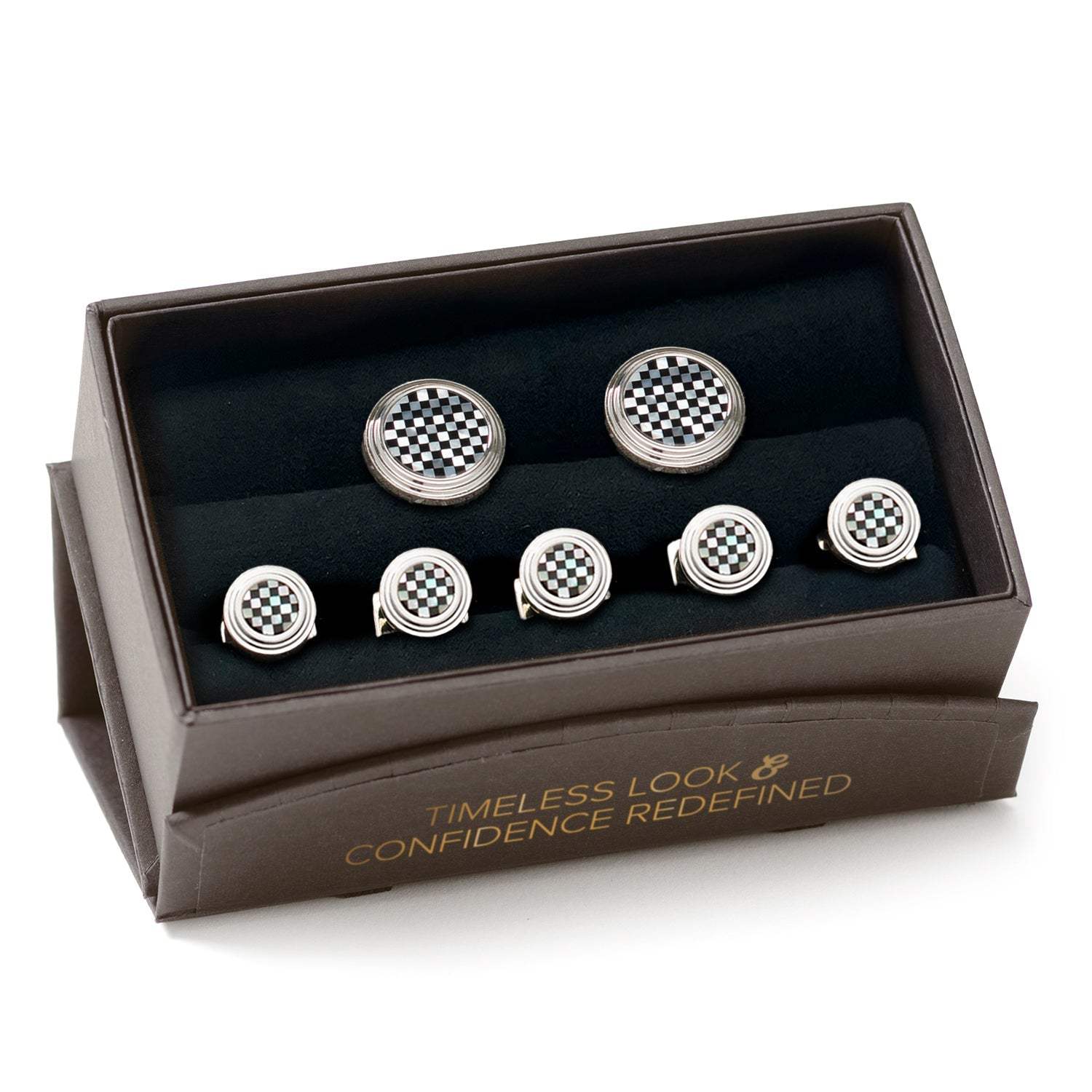 Onyx and Mother of Pearl Checker 5-Stud Set - Cufflinks.com - Flyclothing LLC