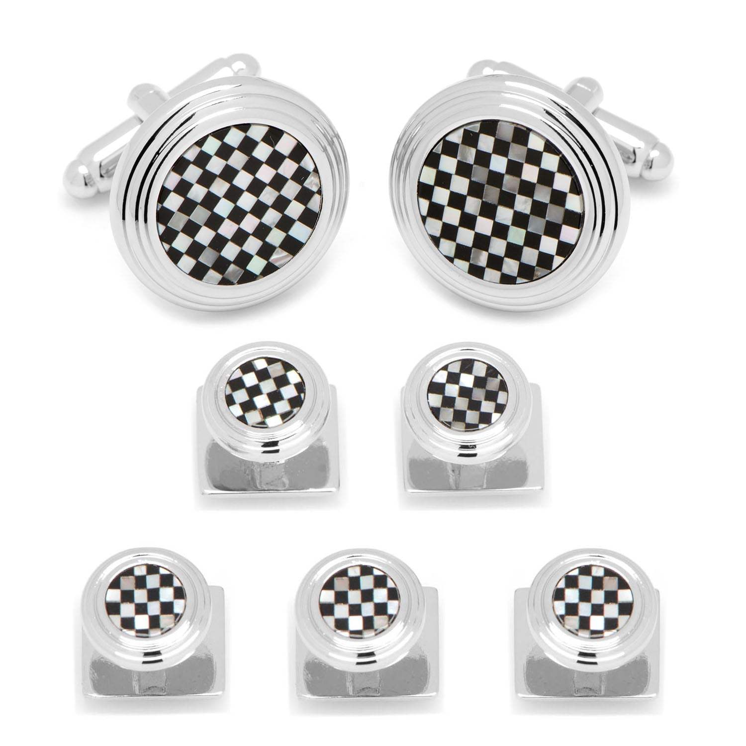 Onyx and Mother of Pearl Checker 5-Stud Set - Cufflinks.com - Flyclothing LLC
